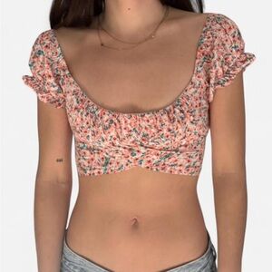 Peach Floral Scoop Crop Top